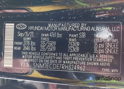 2024 Hyundai Tucson Limited from USA, damaged, VIN 5NMJECDE7RH324962